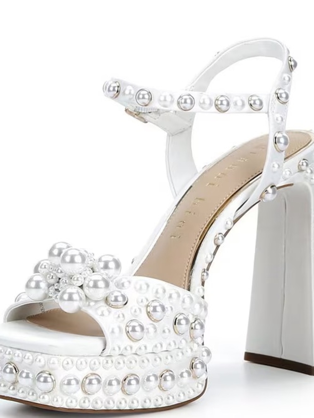 Gianni Bini Hazel  Pearl-Embellished Ankle Wrap Platform Sandals
